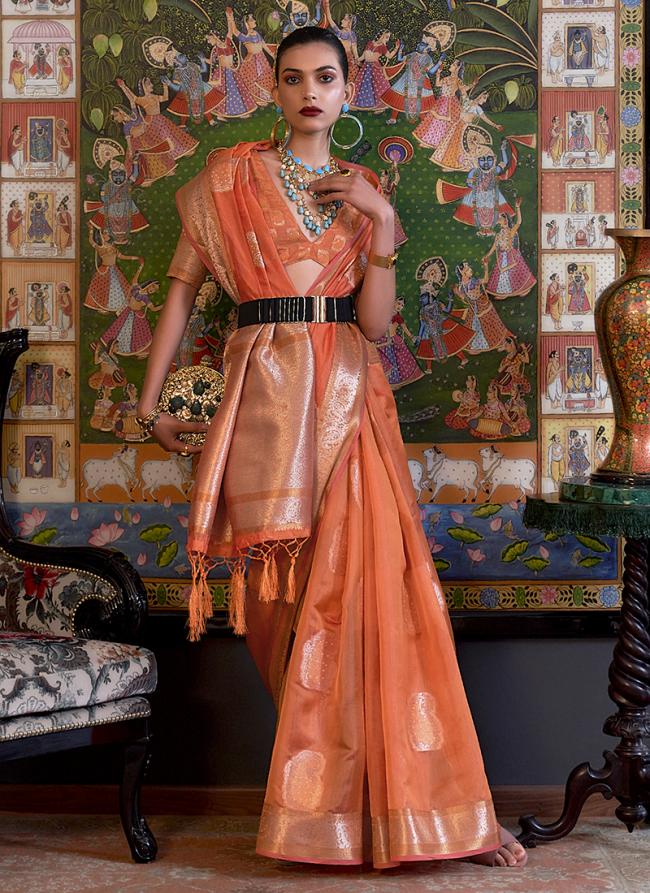 Orange Organza Party Wear Weaving Saree