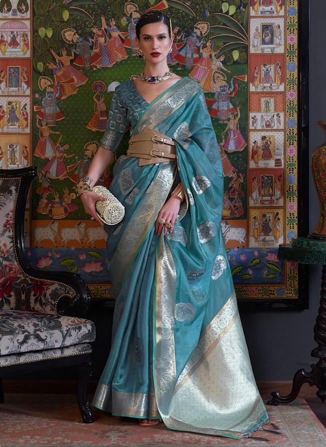 Sky Blue Organza Party Wear Weaving Saree