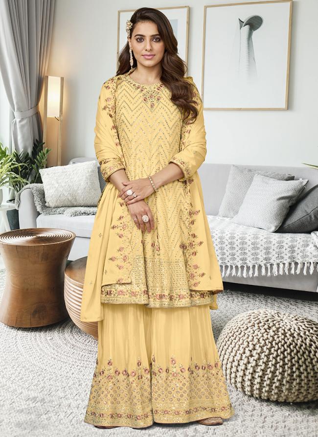 Beige Chinnon Eid Wear Embroidery Work Readymade Salwar Suit