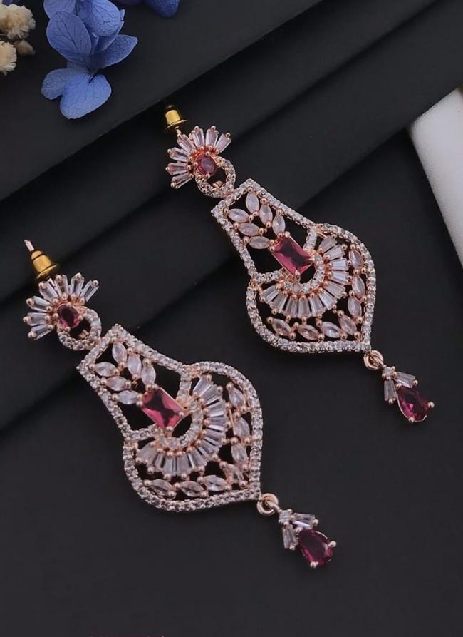 New Premium Quality Designer Fancy Rose Gold American Diamond Earrings