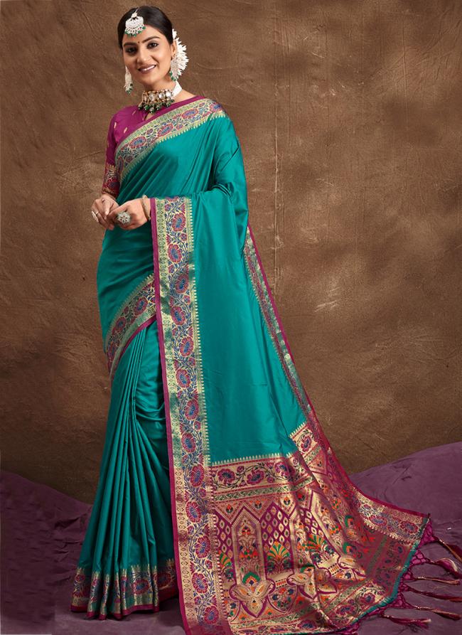 Sky Blue Banarasi Silk Festival Wear Weaving Saree