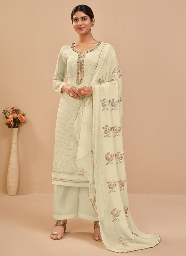Fancy Cream Georgette Festival Wear Thread Work Salwar Suit
