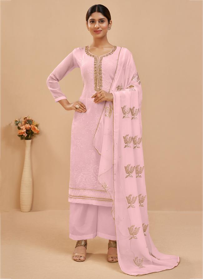 Light Pink Georgette Festival Wear Thread Work Salwar Suit