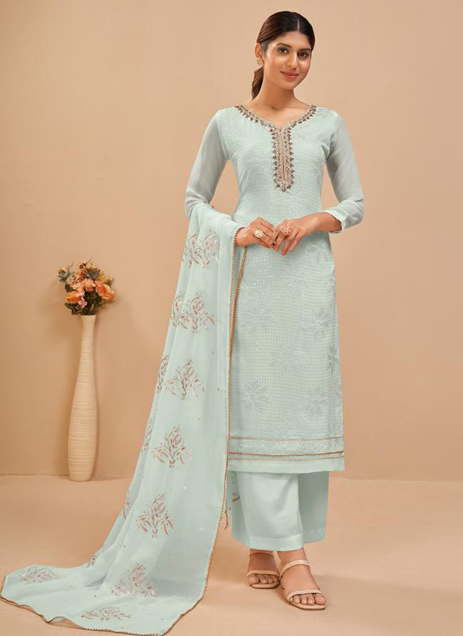 Sky Blue Georgette Festival Wear Thread Work Salwar Suit