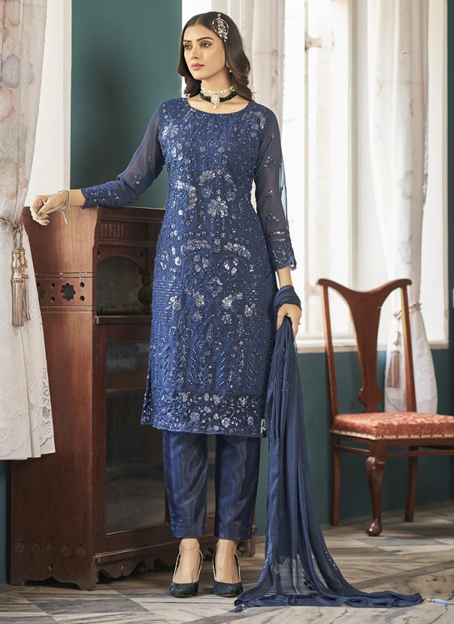 Navy Blue Faux Georgette Eid Wear Embroidery Work Salwar Suit