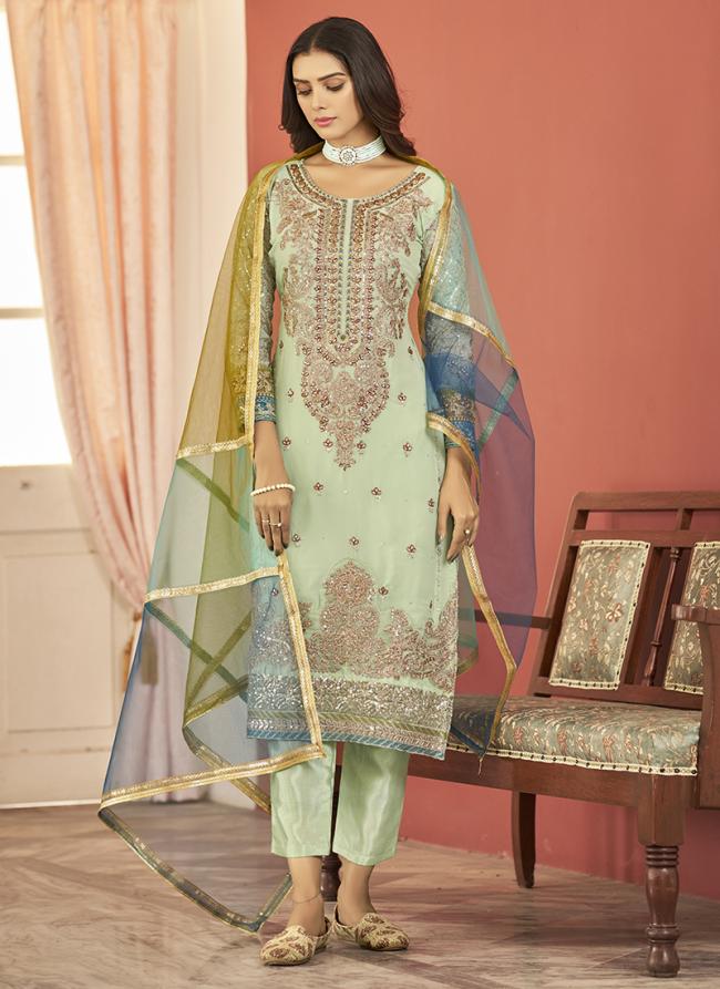 Pista Green Faux Georgette Eid Wear Embroidery Work Salwar Suit