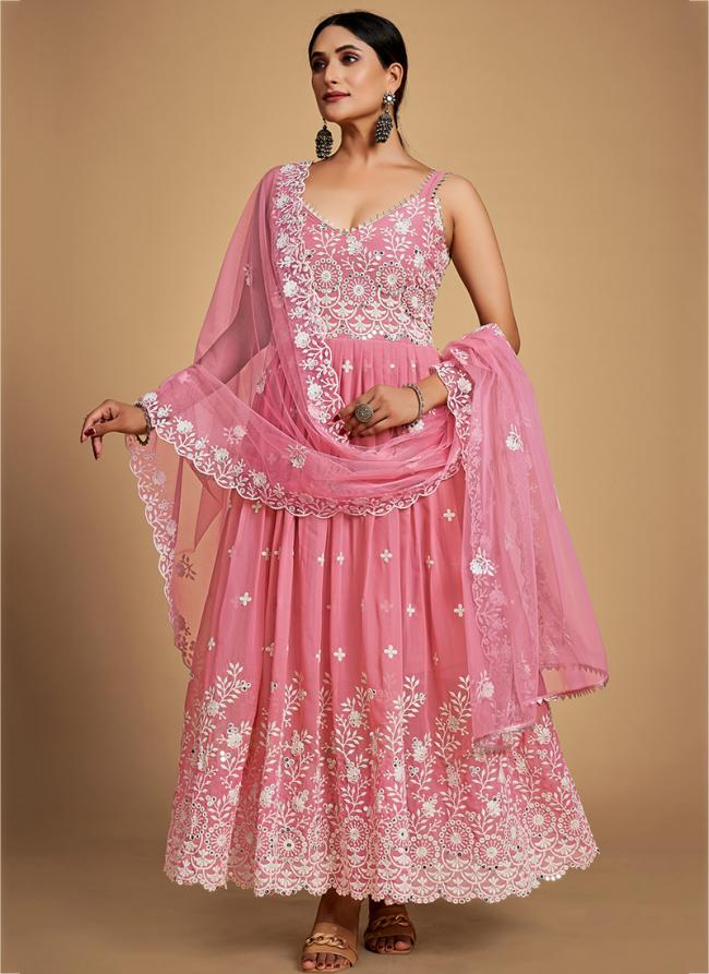 Pink Georgette Party Wear Thread Work Readymade Salwar Suit