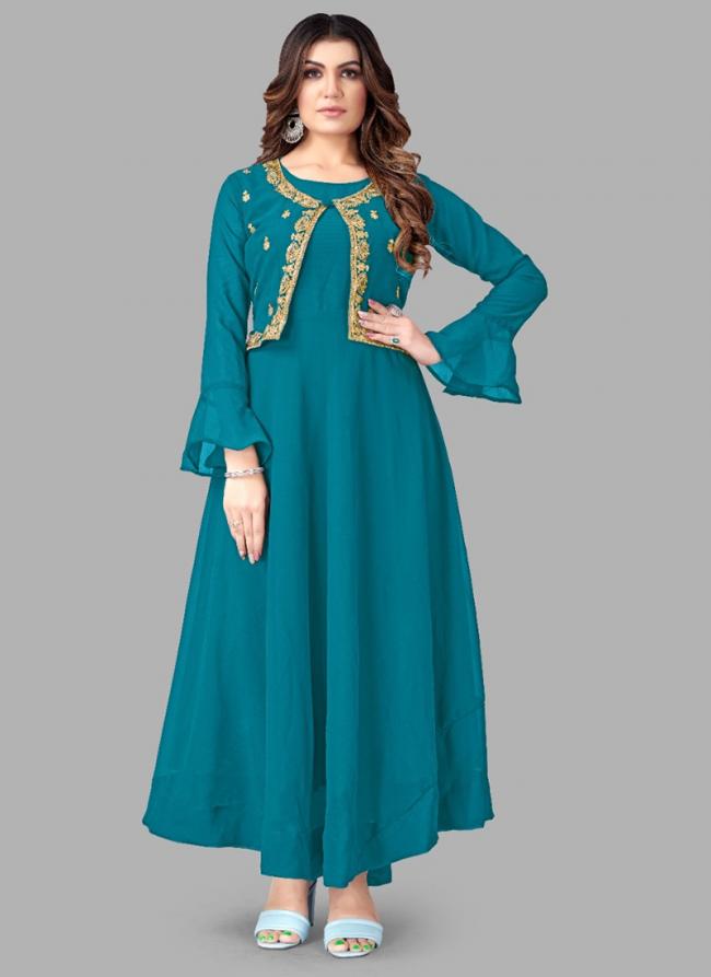 Rama Georgette Party Wear Embroidery Work Gown