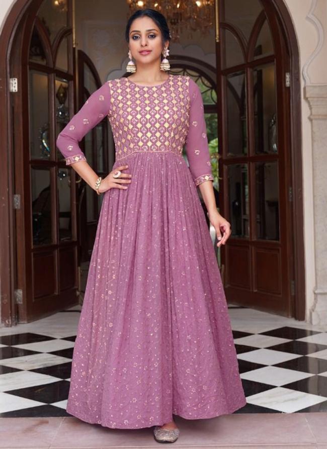 Purple Georgette Party Wear Embroidery Work Readymade Salwar Suit