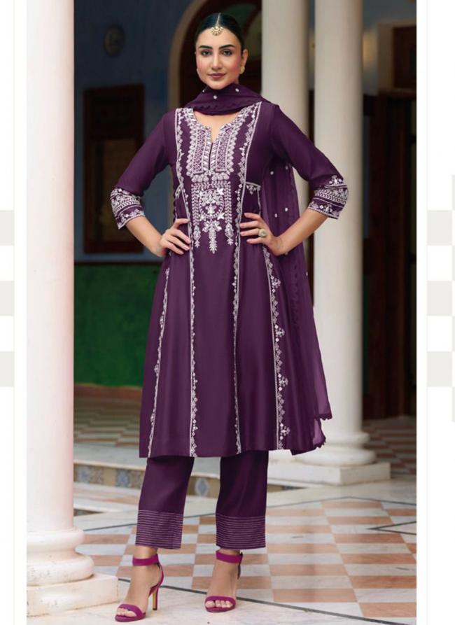 Wine Silk Festival Wear Embroidery Work Readymade Salwar Suit