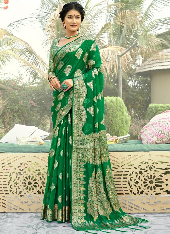 Green Organza Traditional Wear Weaving Saree