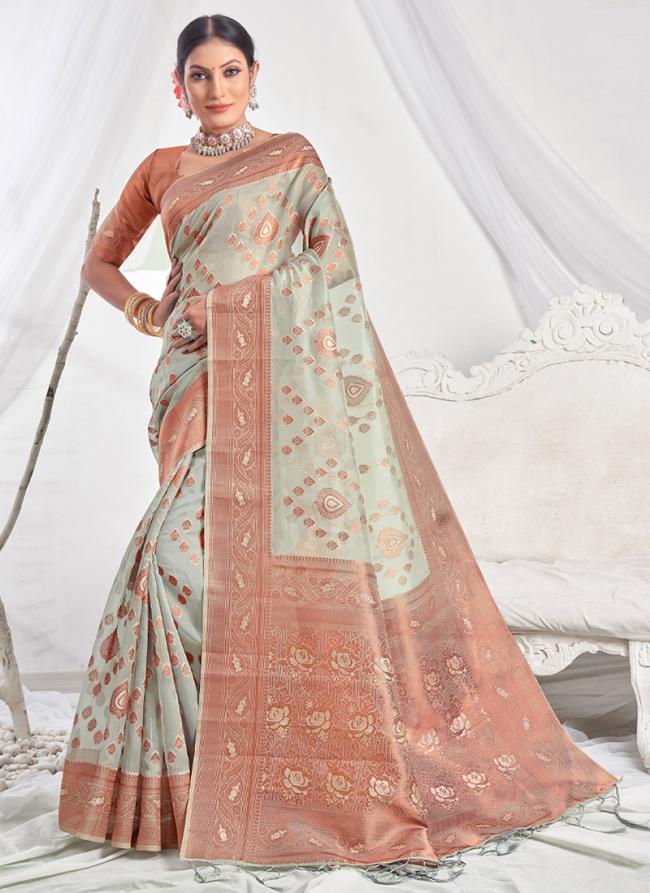 Grey Organza Party Wear Weaving Saree