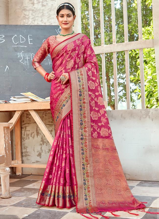 Rani Organza Traditional Wear Weaving Saree