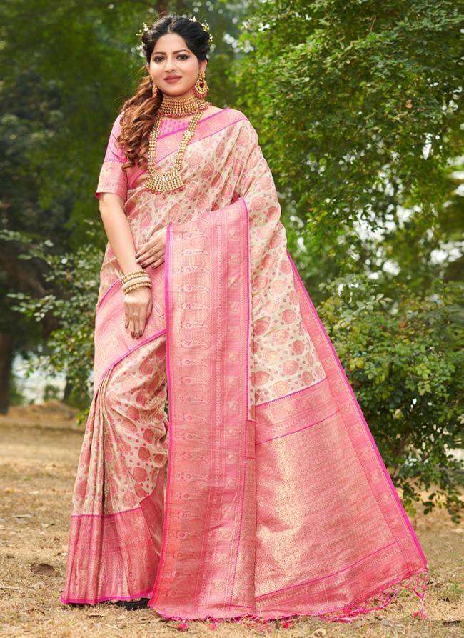 Light Pink Banarasi Silk Party Wear Weaving Saree