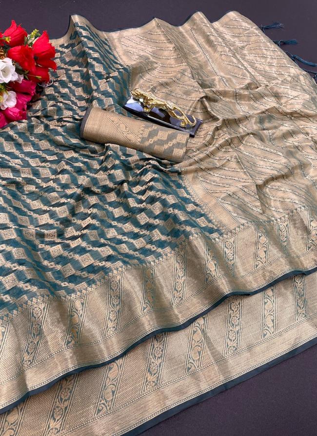 Blue Pure Organza Casual Wear Weaving Saree