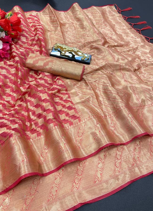 Pink Pure Organza Casual Wear Weaving Saree