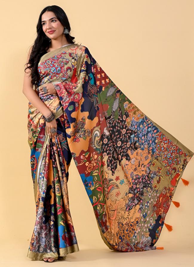 Multi Color Satin Silk Party Wear Printed Saree