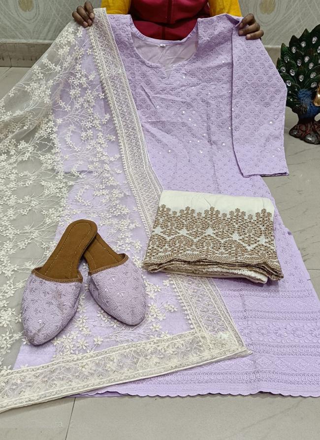 Lilac Cambric Cotton Festival Wear Sequins Work Readymade Salwar Suit