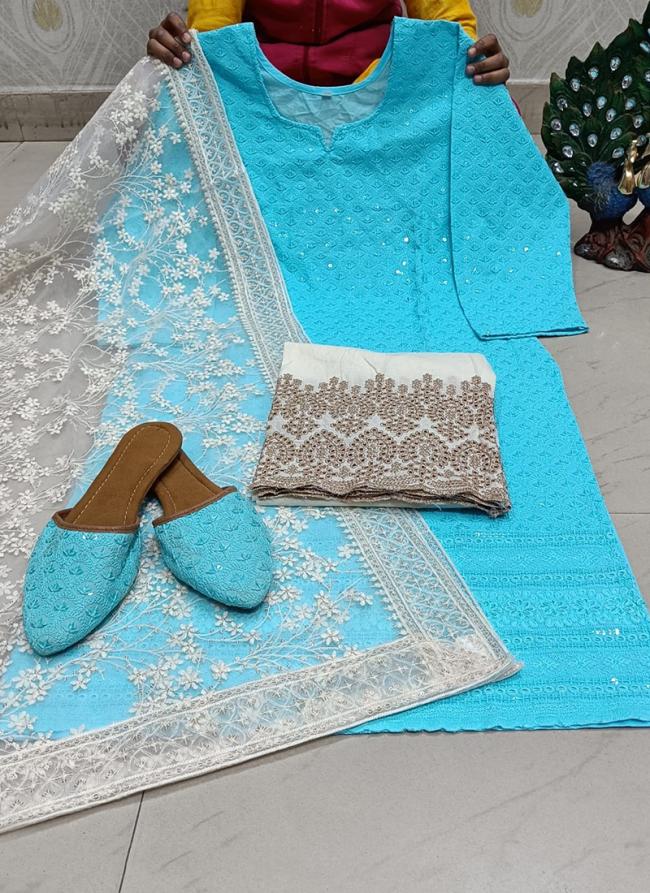 Sky Blue Cambric Cotton Festival Wear Sequins Work Readymade Salwar Suit