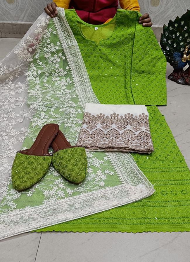 Light Green Cambric Cotton Festival Wear Sequins Work Readymade Salwar Suit