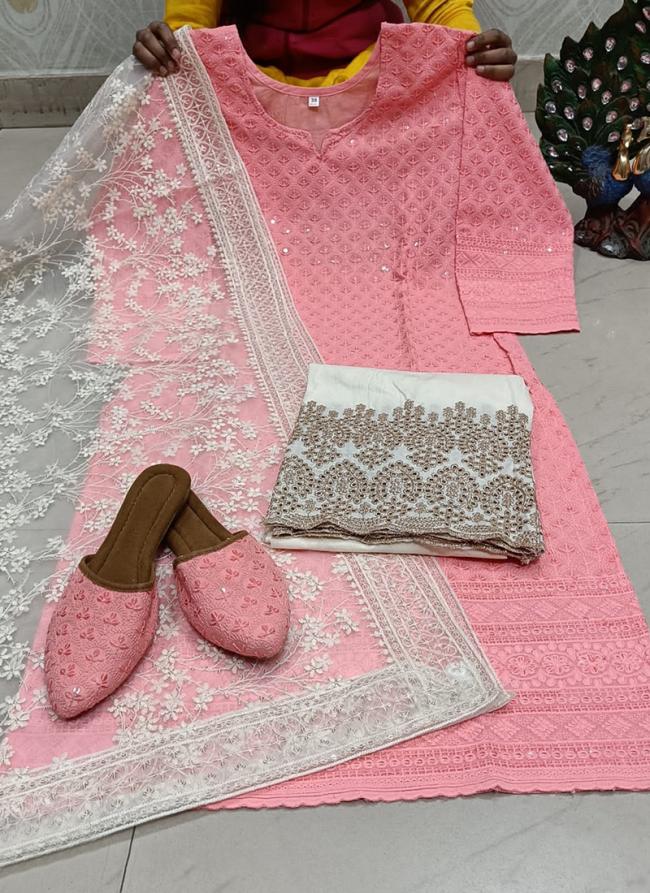 Pink Cambric Cotton Festival Wear Sequins Work Readymade Salwar Suit