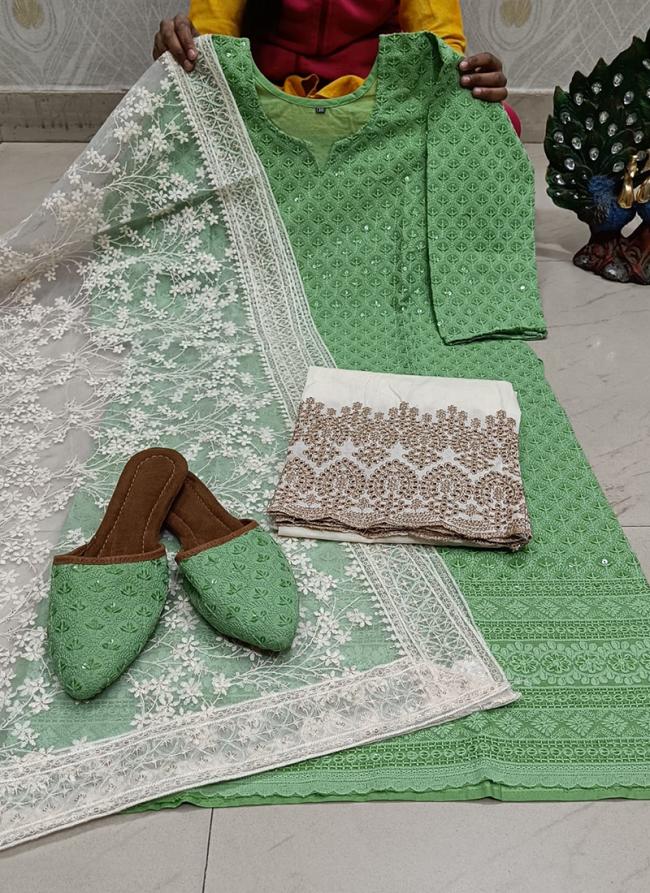 Pista Green Cambric Cotton Festival Wear Sequins Work Readymade Salwar Suit