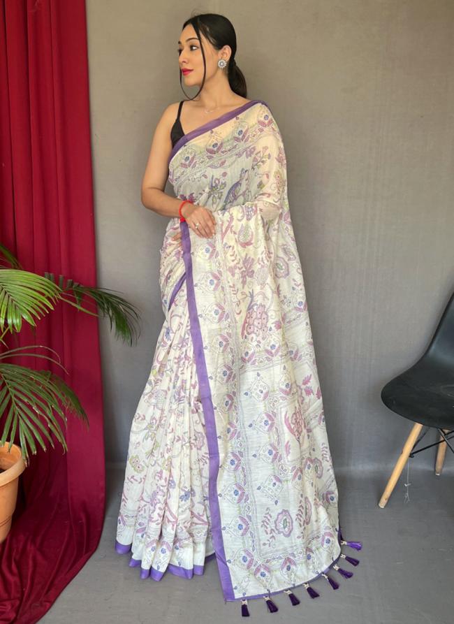 Purple Malai Cotton Casual Wear Printed Saree