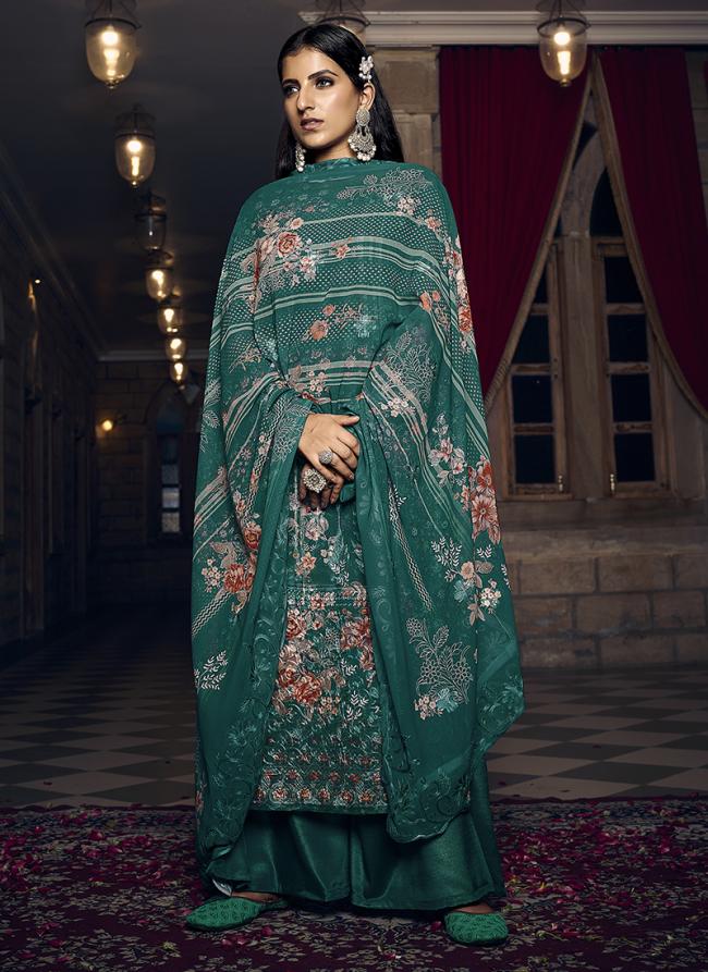 Rama Georgette Traditional Wear Embroidery Work Palazzo Suit