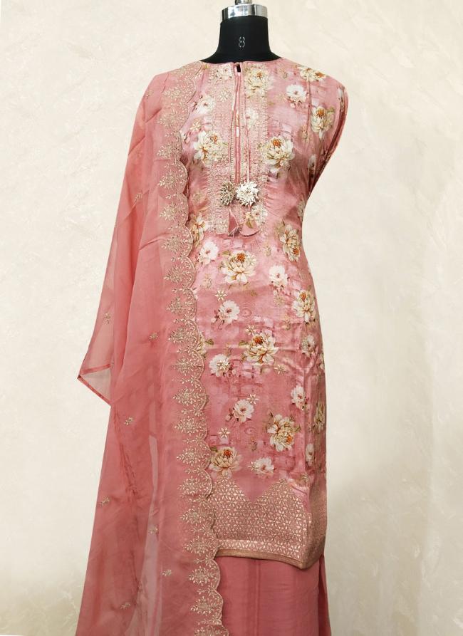 Muslin Pink Traditional Wear Embroidery Work Dress Material
