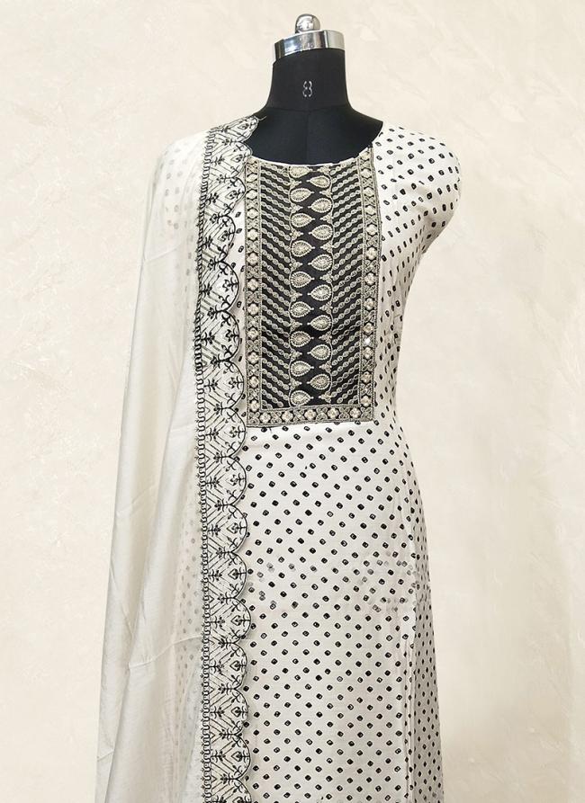 White Muslin Party Wear Embroidery Work Punjabi Dress Material