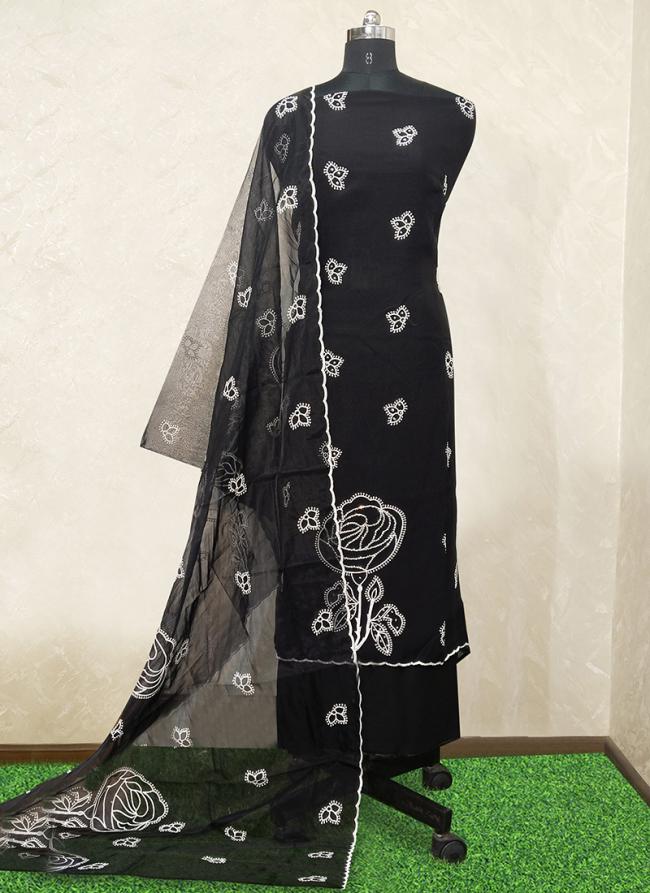 Black Organza Traditional Wear Swarovski Work Punjabi Dress Material