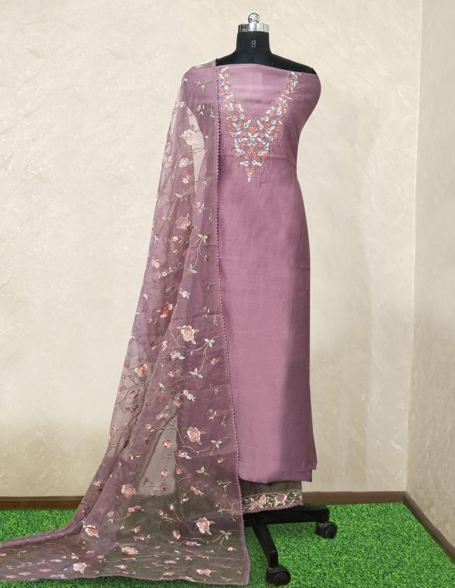 Purple Dola Silk Festival Wear Embroidery Work Punjabi Dress Material