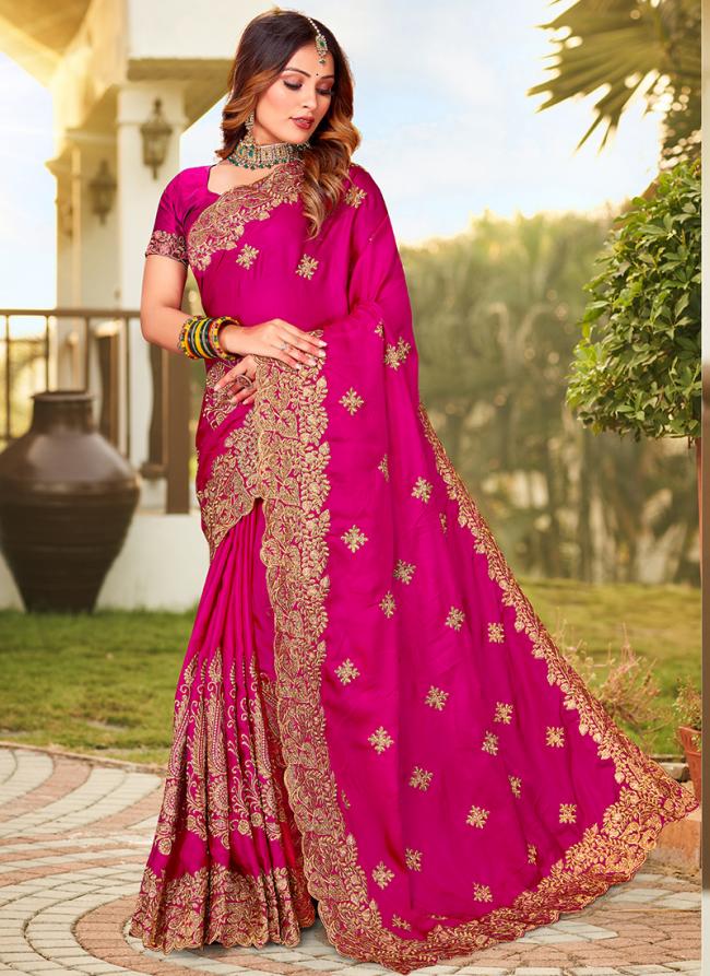 Rani Pure Satin Festival Wear Embroidery Work Saree