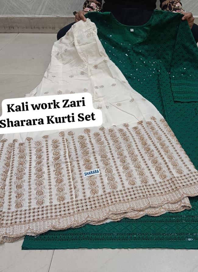 Bottle Green Cambric Cotton Festival Wear Chikankari Kurti With Sharara