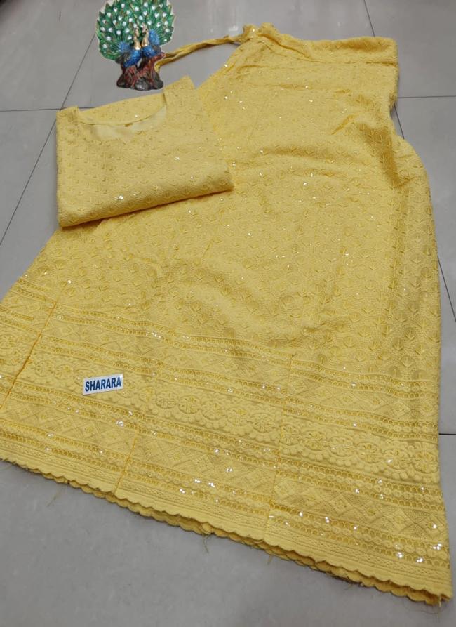 Yellow Cambric Cotton Festival Wear Chikankari Kurti With Sharara