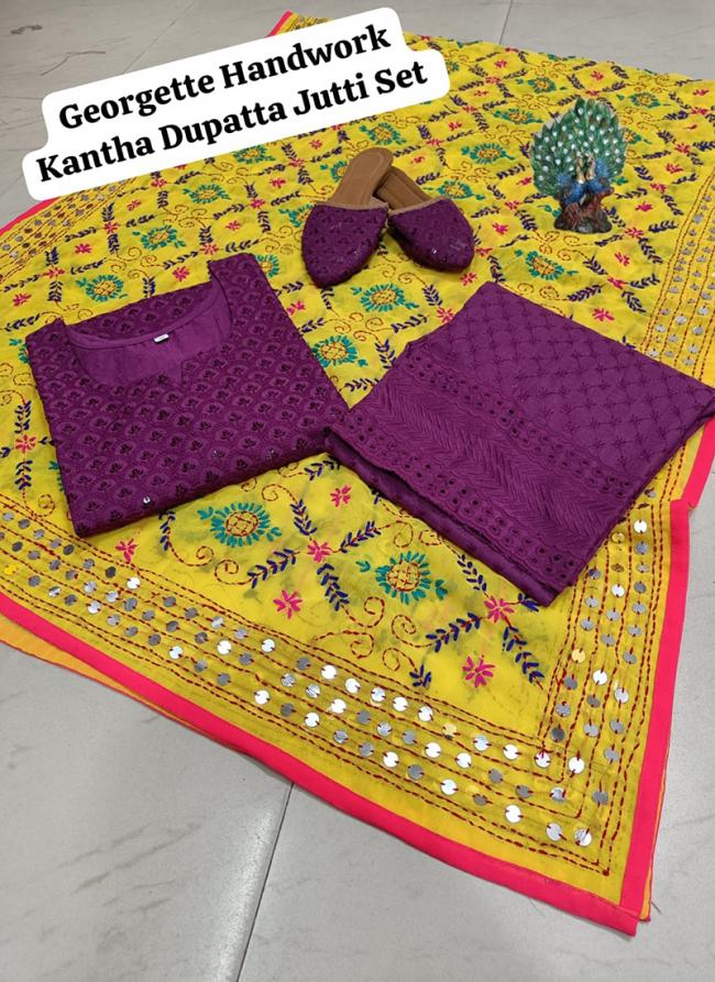 Wine Cambric Cotton Traditional Wear Chikankari Readymade Phulkari Suit