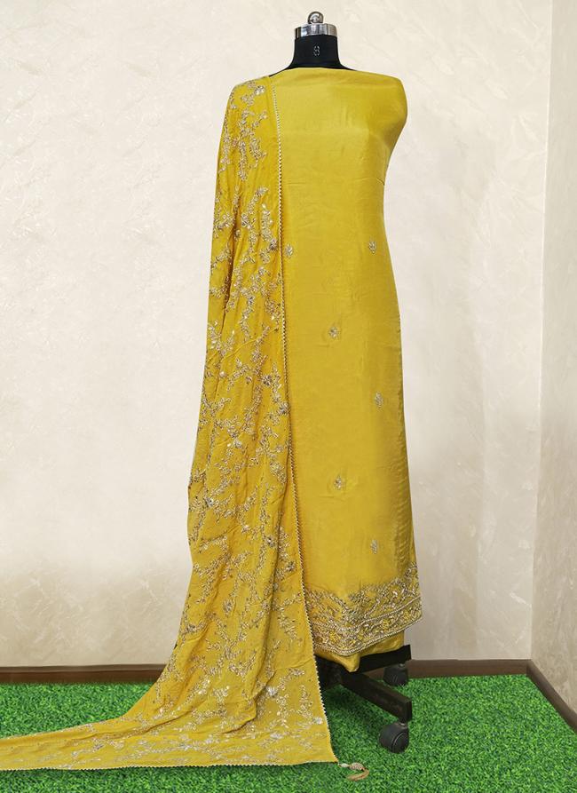 Yellow Pure Upada Silk Wedding Wear Hand Work Punjabi Dress Material