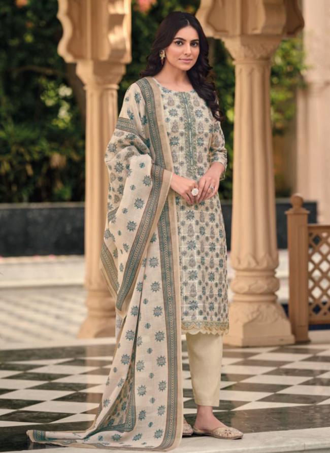 Beige Linen Festival Wear Embroidery Work Readymade Salwar Suit