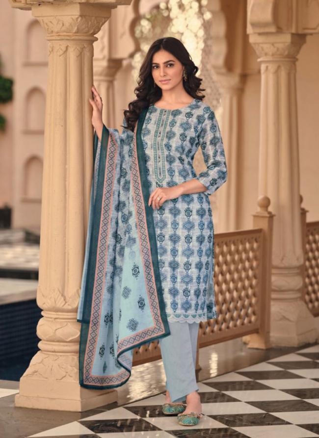 Blue Linen Festival Wear Embroidery Work Readymade Salwar Suit