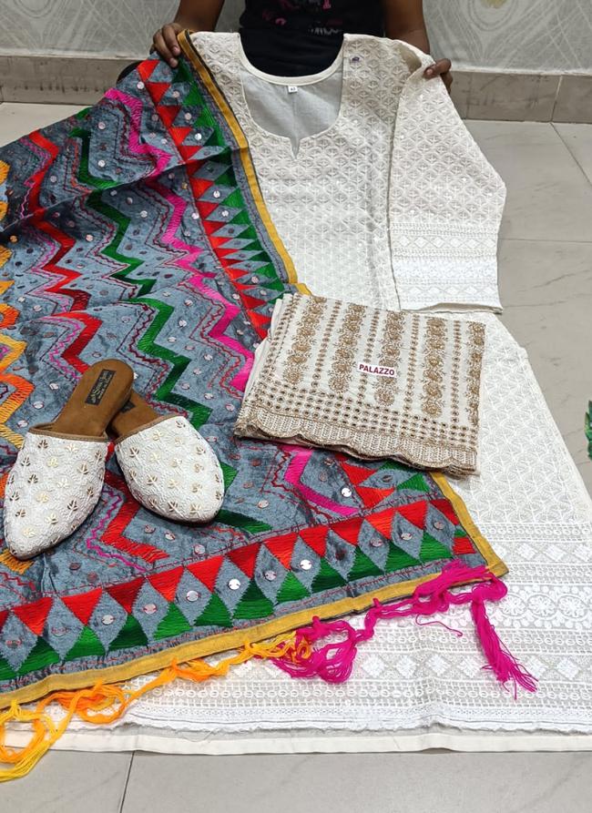 Grey Cambric Cotton Festival Wear Sequins Work Phulkari Suit