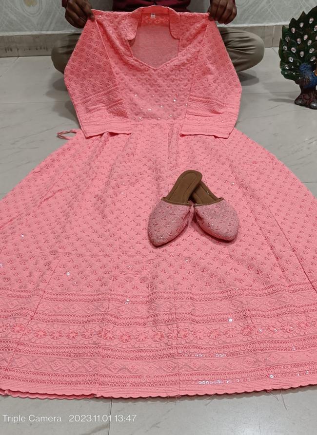 Pink Cambric Cotton Tradional Wear Sequins Work Gown