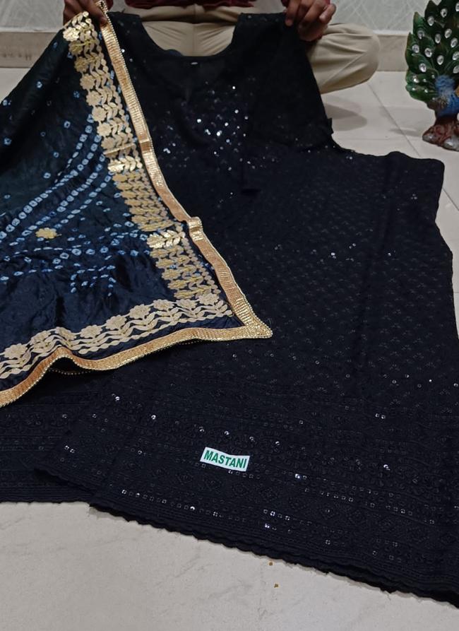 Black Cambric Cotton Festival Wear Sequins Work Phulkari Suit