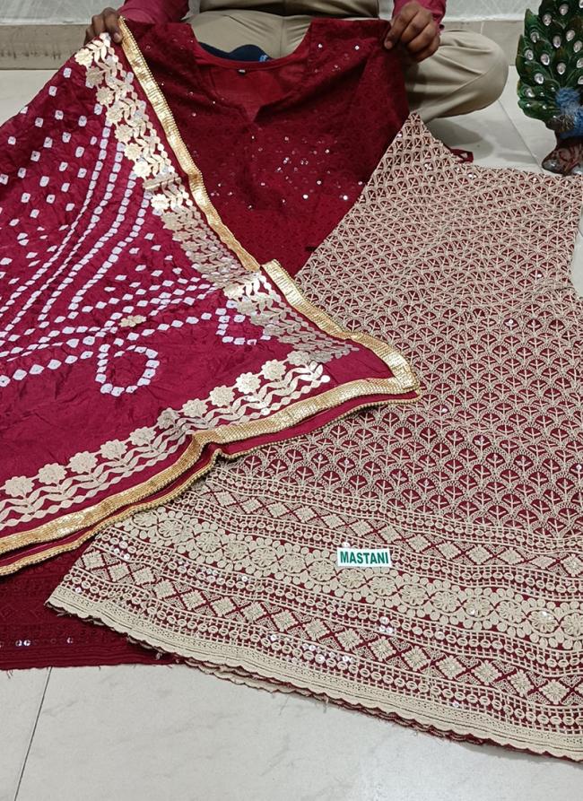 Maroon Cambric Cotton Festival Wear Sequins Work Phulkari Suit