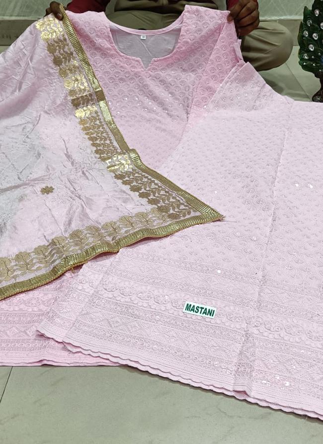 Light Pink Cambric Cotton Festival Wear Sequins Work Phulkari Suit