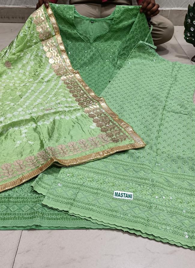 Pista Green Cambric Cotton Festival Wear Sequins Work Phulkari Suit