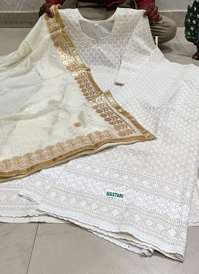 White Cambric Cotton Festival Wear Sequins Work Phulkari Suit