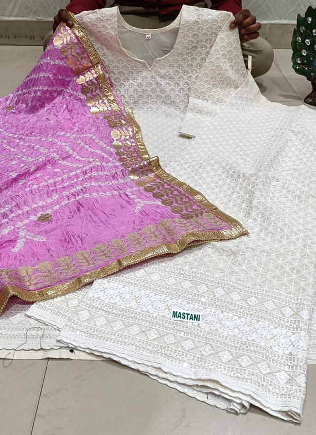 White Cambric Cotton Festival Wear Sequins Work Phulkari Suit