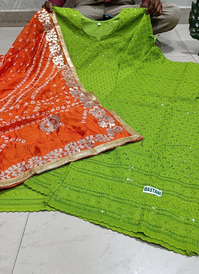 Green Cambric Cotton Festival Wear Sequins Work Phulkari Suit