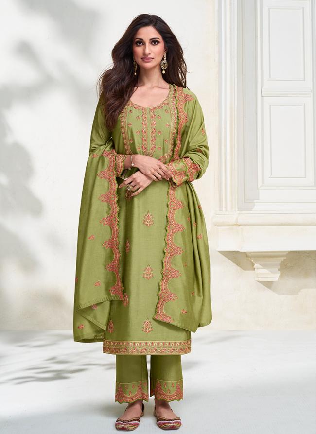 Green Silk Festival Wear Embroidery Work Salwar Suit
