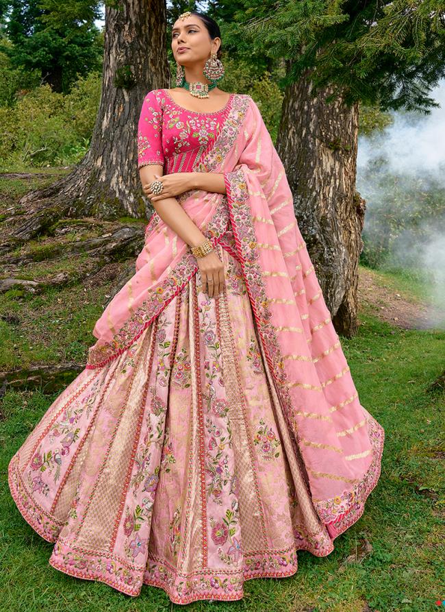 Light Pink Silk Wedding Wear Embroidery Work Lehenga Choli